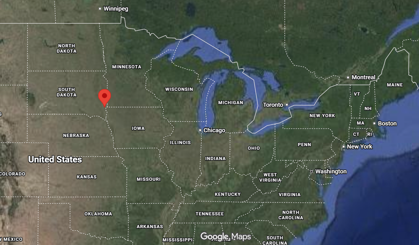 Where is the city of Sioux Falls, South Dakota, located on the map of the USA?