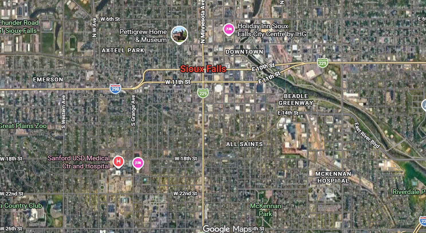 Tourist map of downtown Sioux Falls, South Dakota