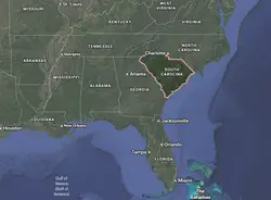 Where is South Carolina located on the map of America?