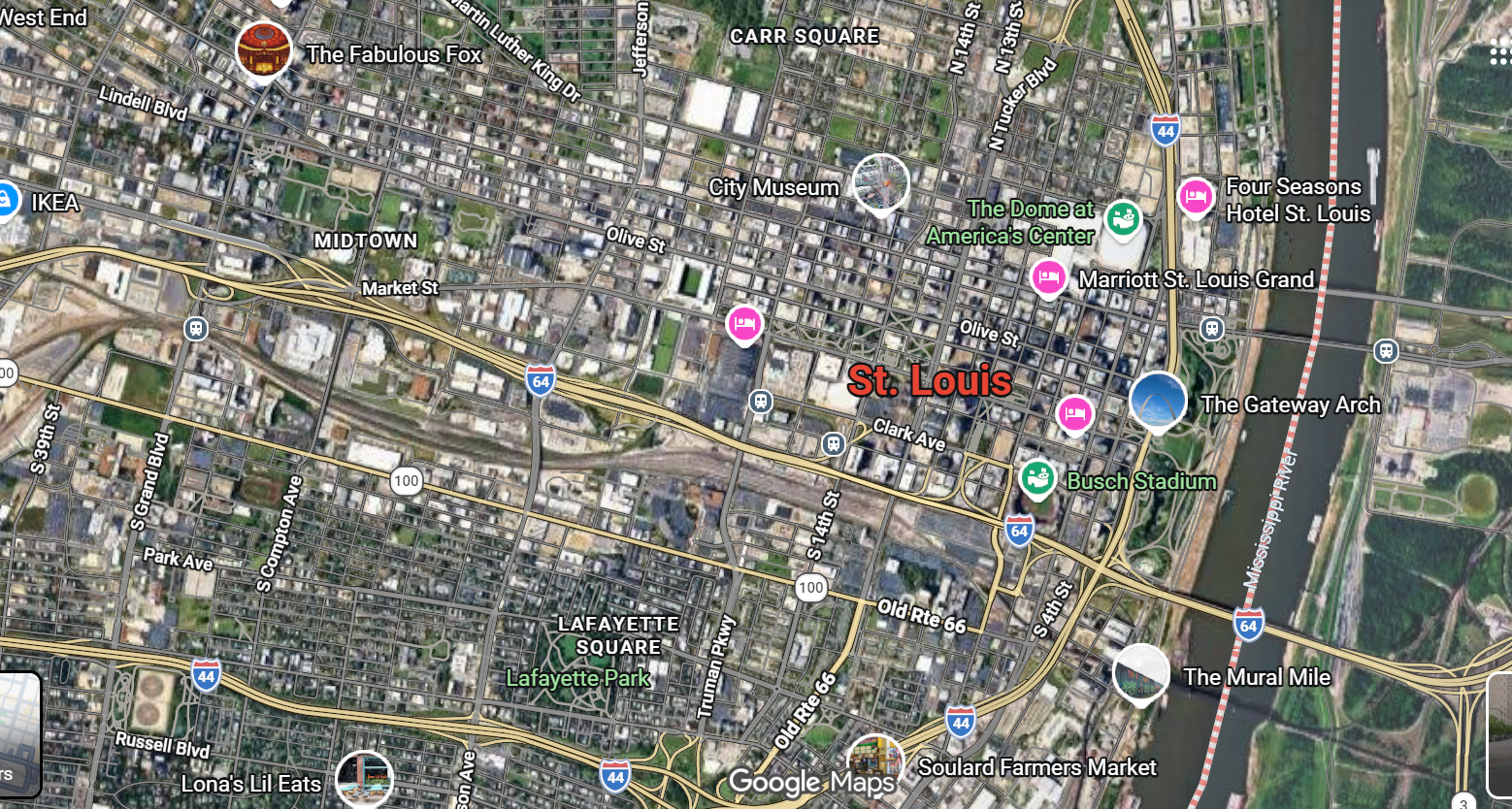 Tourist map of downtown St Louis, Missouri