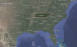 Where is Tennessee located on the map of America?