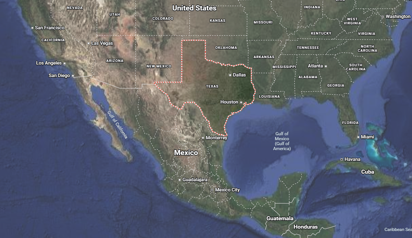 Where is Texas located on the map of America?