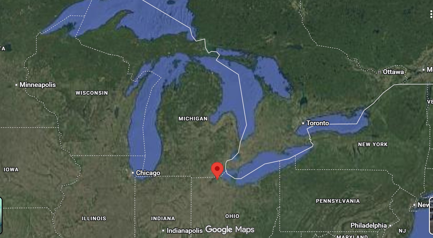 Where is the city of Toledo, Ohio, located on the map of the USA?