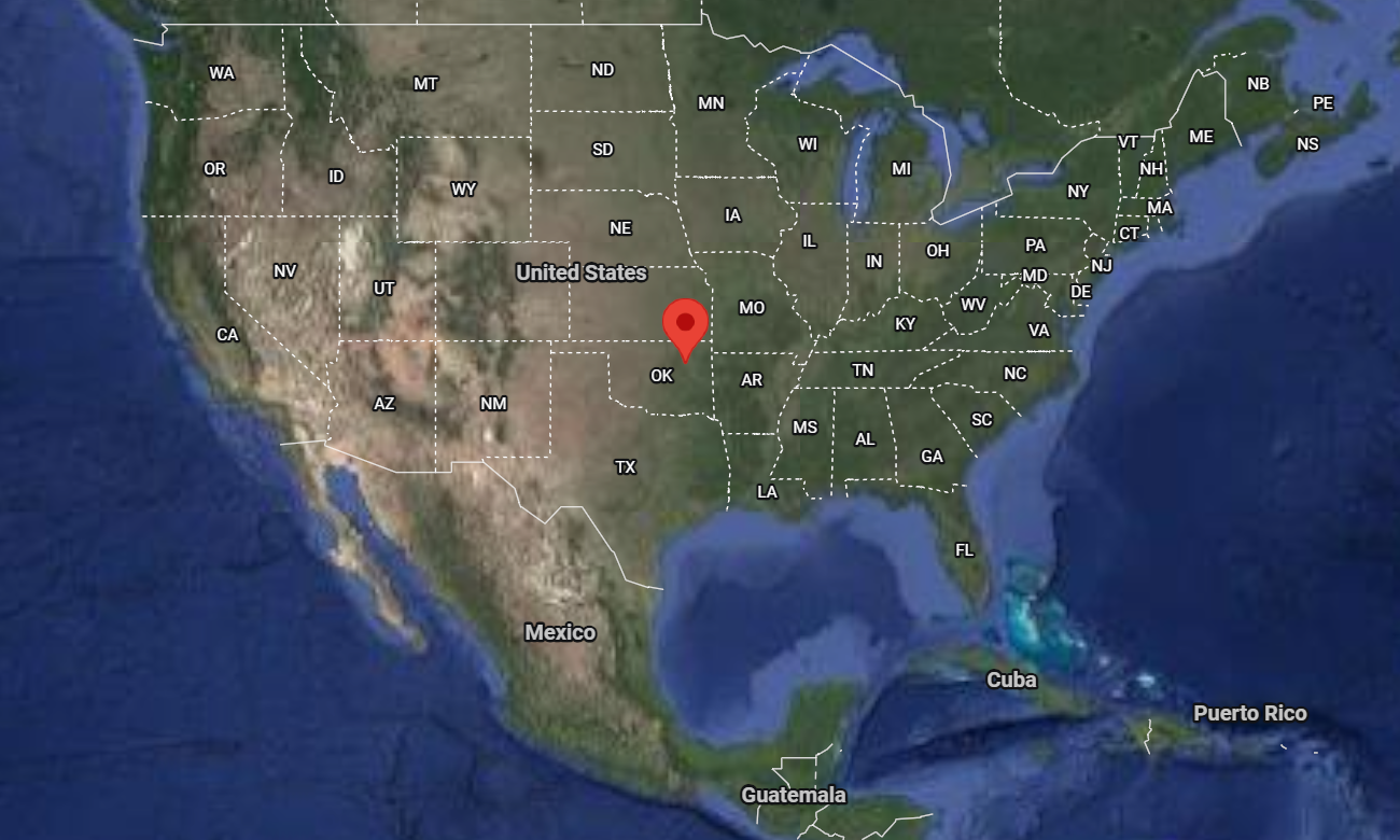 Where is the city of Tulsa, Oklahoma, located on the map of the USA?