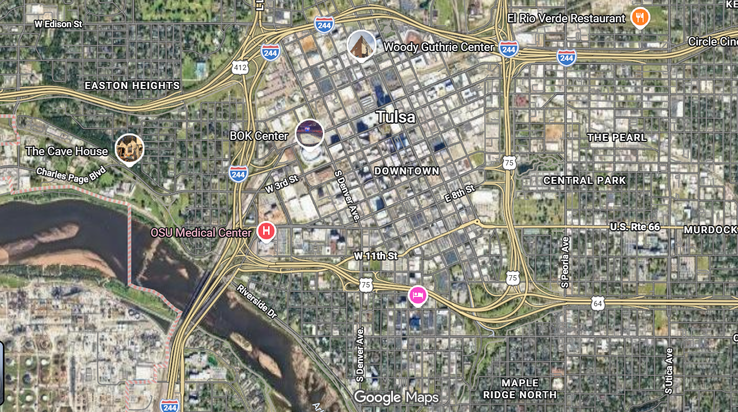 Tourist map of downtown Tulsa, Oklahoma
