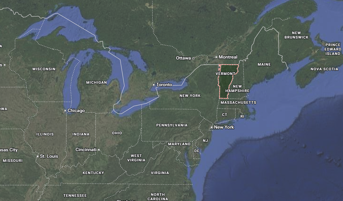 Where is Vermont located on the map of America?