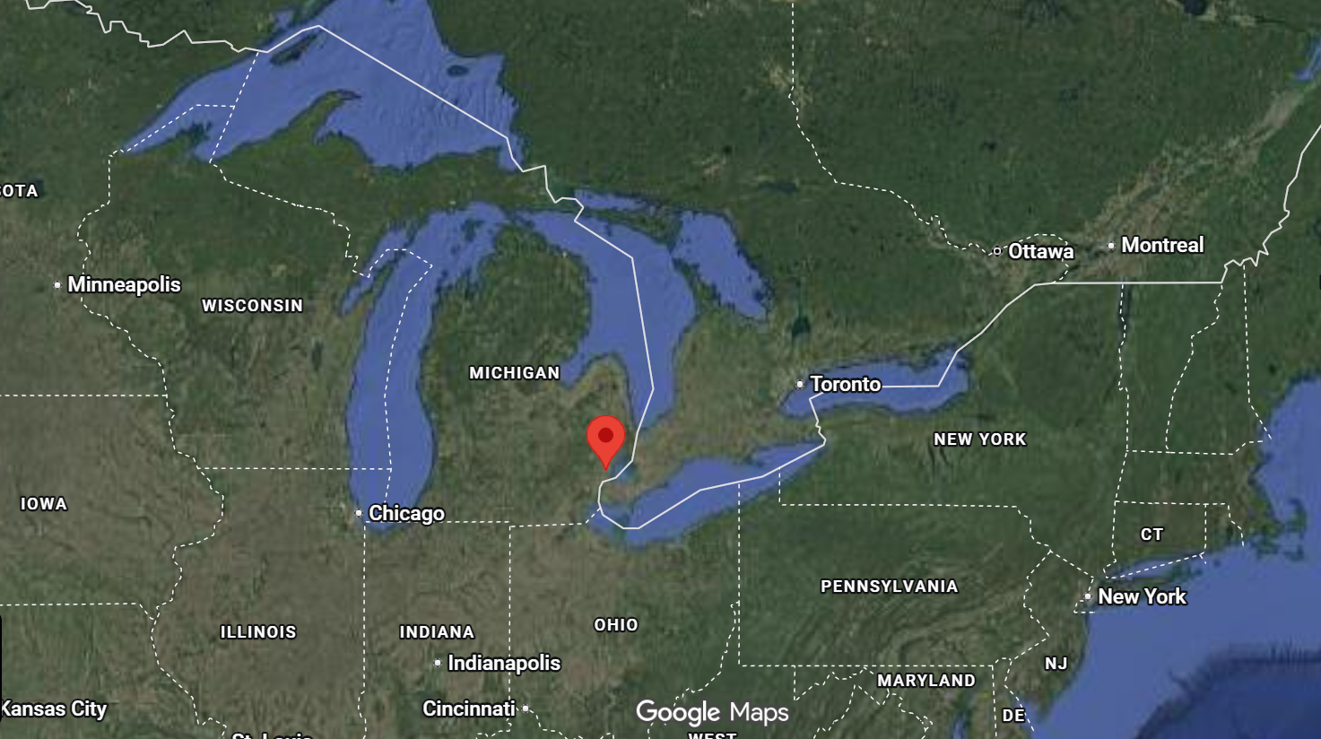Where is the city of Warren (Michigan MI) located on the map of the USA?