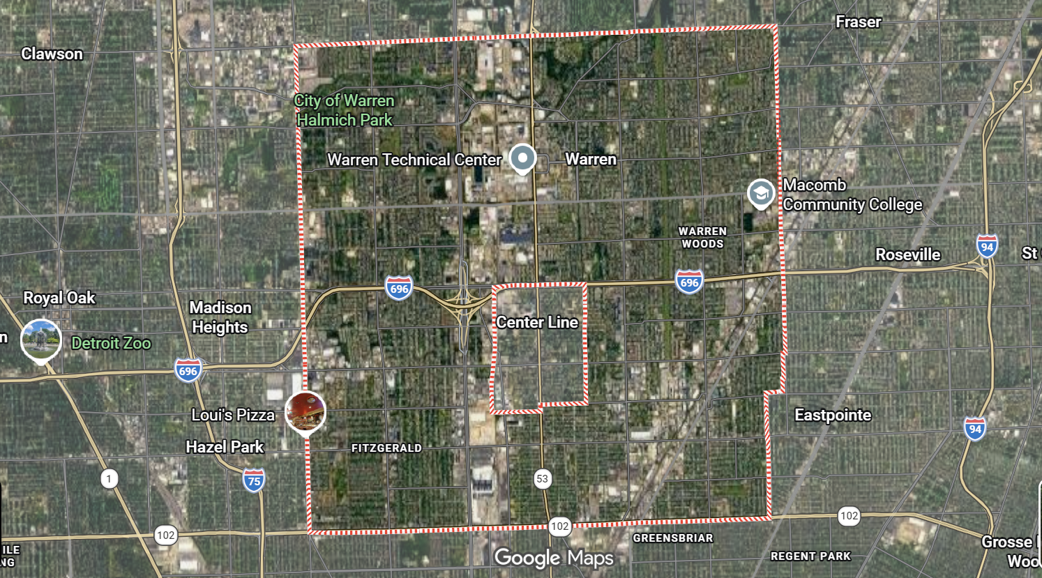 Tourist map of downtown Warren, Michigan