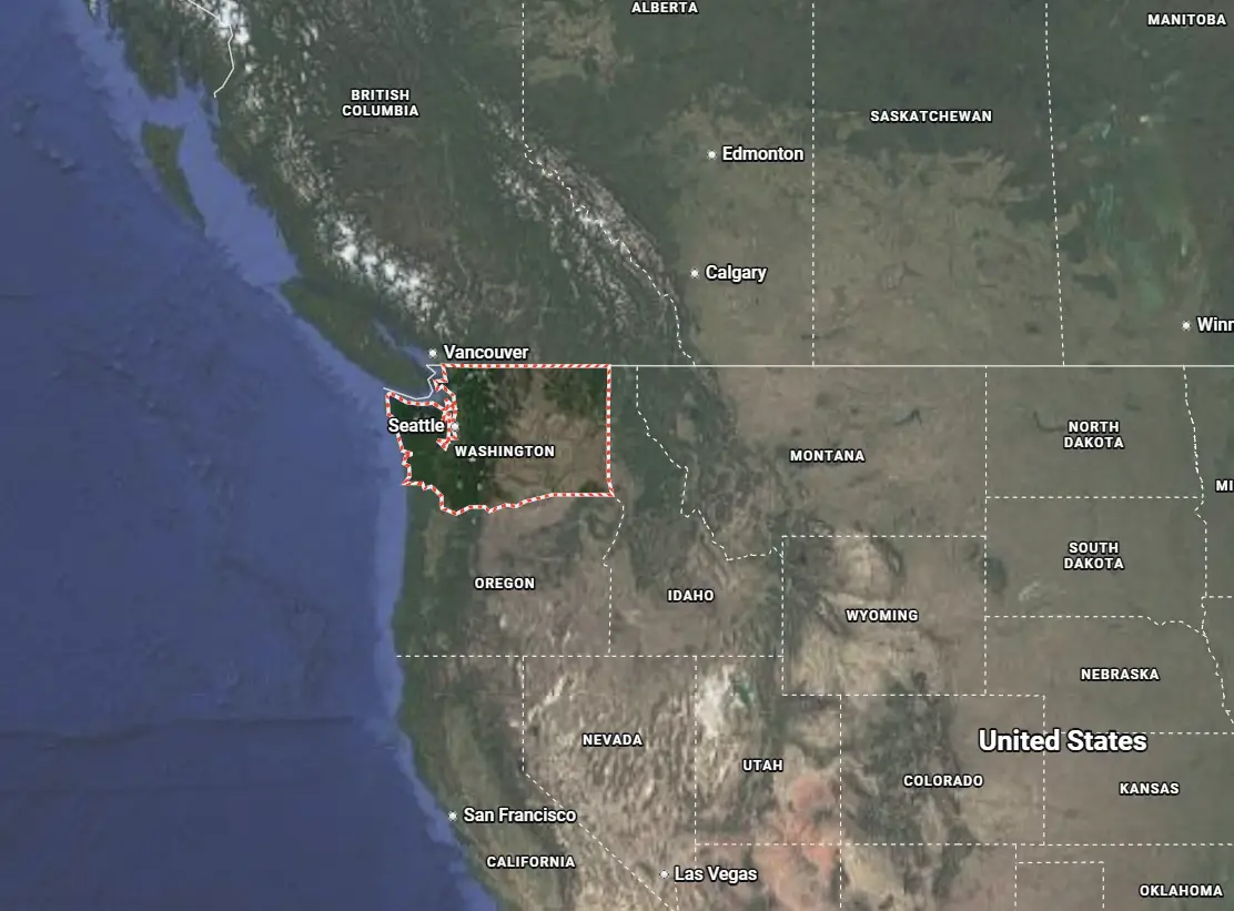 Where is Washington located on the map of America?