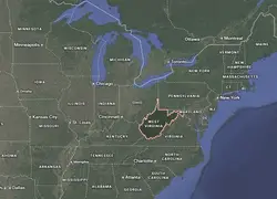 Where is West Virginia located on the map of America?