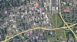 Street map of Winston-Salem, North Carolina with points of interest
