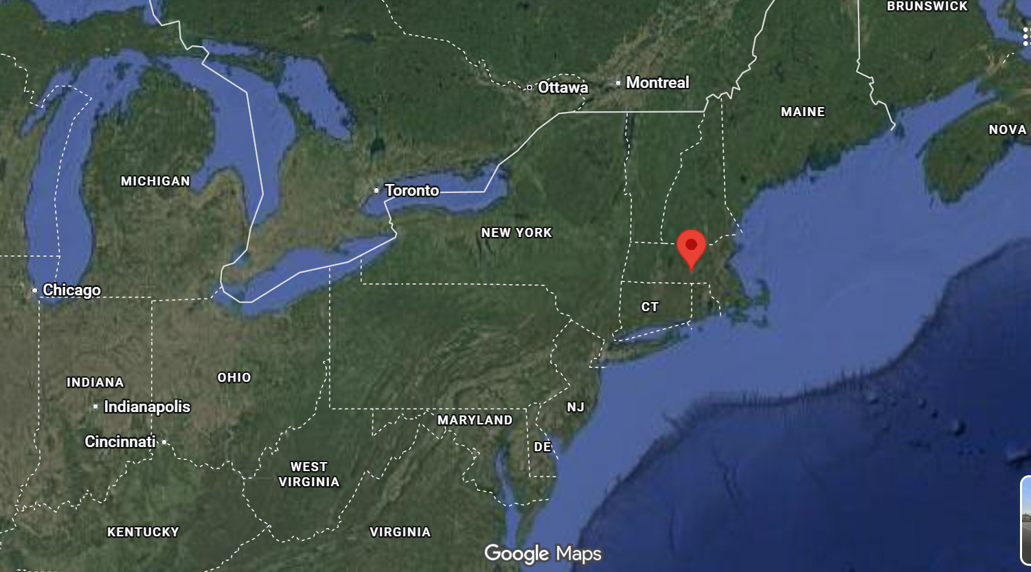 Where is the city of Worcester (Massachusets) located on the map of the USA?